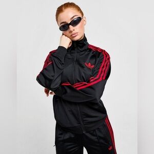 adidas Originals [S-M] Women's Loose Firebird Track Jacket Black/Red JW3664